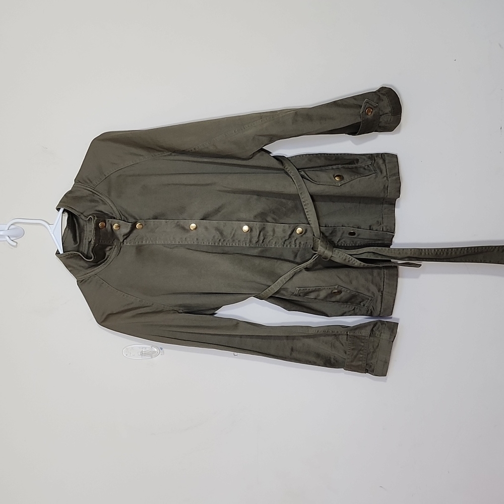 J. Crew Military Green Tie Waist Cotton Jacket Size M